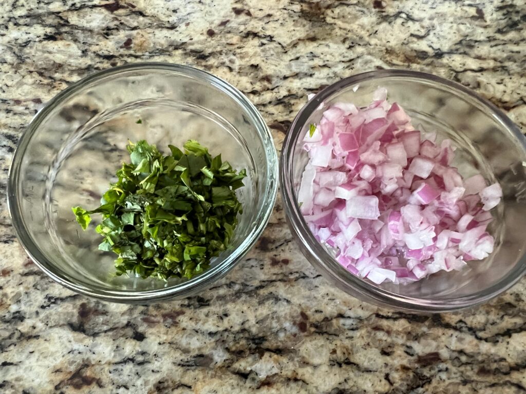 Diced cilantro and red onion